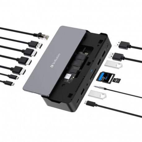 VERBATIM USB-C DOCKING STATION 15P w SSD slot USB-C GEN2 4x USB-A 2xHDMI 8K DP RJ45 CDS-15S 32173