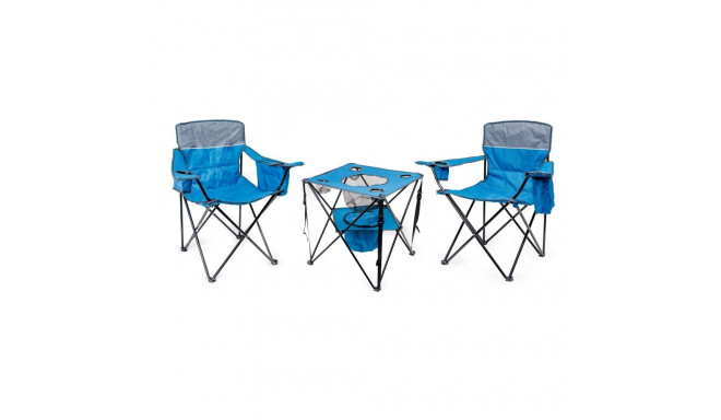 PLATINET CAMPING SET 2x CHAIR PADDED 55x55x44/90 CM + 1x TABLE 59x59x60 cm BLUE [46137]