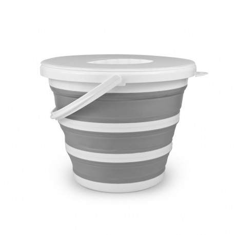 PLATINET CAMPING FOLDABLE BUCKET 10L WITH LID 32xH24.5(5.5)cm GREY [46306]