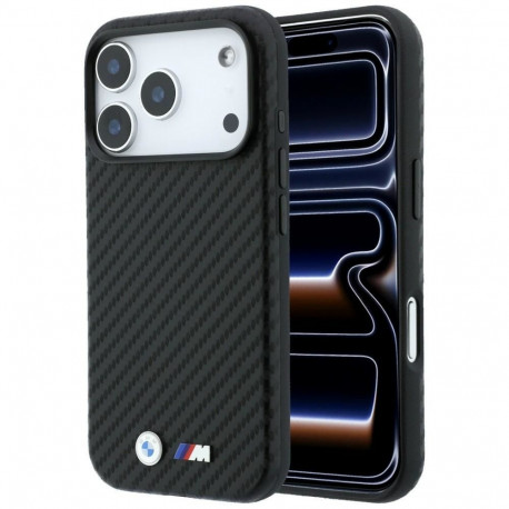 BMW case for IPHONE 18 Pro/17 Pro compatible with MagSafe (Carbon Metal Logo) black