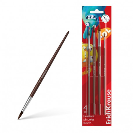 Brushes ERICH KRAUSE Jolly Friends for watercolour and gouache, pony, 4 pk