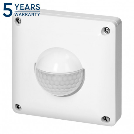 Czujnik ruchu, 2 i 3 żyłowy, 190°, IP65, 250W, zasięg - 20m, do puszki, biały