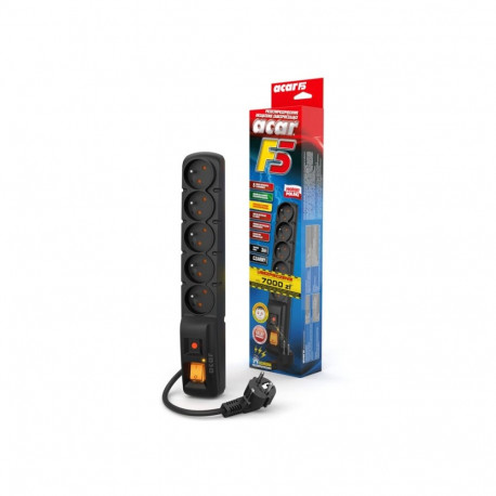 Power Extension Cord - Acar F5 Black 5-Outlet 3 m Black