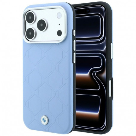 BMW case for IPHONE 18 Pro/17 Pro compatible with MagSafe (Sign Deboss Quilted W/ Metal Logo) blue