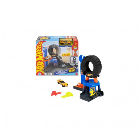 Hot Wheels City Downtown Tire Shop Playset & 1:64 Scale Toy Car, Speed Snap Track Compatible