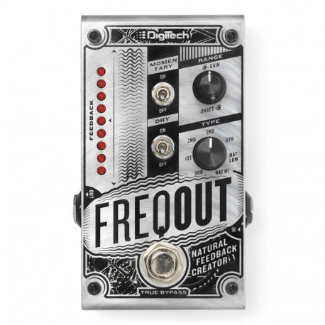 Guitar Effect Pedal - DigiTech FreqOut Silver, 2 Dials, 1/4-Inch, 73 × 120 × 64 mm, 363 g, Silver