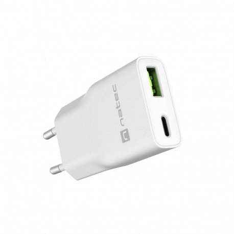 Natec Ribera USB Charger Gan Slim USB 1X USB-A + 1X USB-C 20W | NUC-2376
