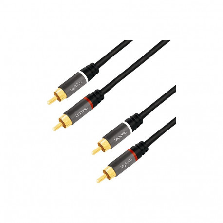 Audiokaabel 2x RCA/M – 2x RCA/M, metall, must, 0.5m