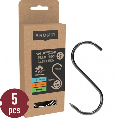 Browin S-kujulised konksud 311206, 100mm, Ø4mm, 5 tk, vastupidav roostevaba teras, toiduga kokkupuut
