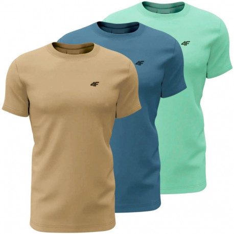 4F meeste T-särk M4481, 3 tk 4FWSS26TTSHM4481 91S 3XL, beež, sinine, piparmündiroheline