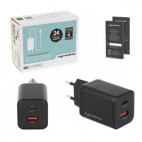 GaN 45W USB-C PD + USB-A Charger (Black)