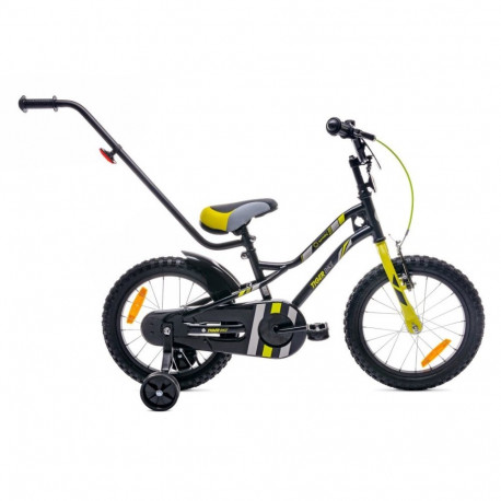 Tiger Bike jalgratas 16 tolli lükkesangaga, must, kollane ja hall