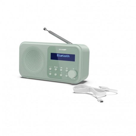 Sharp DR-P420(GN) Tokyo Portable Digital Radio, FM/DAB/DAB+, Bluetooth 5.0, USB or Battery Powered, 