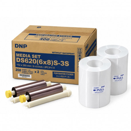 DNP Sticker Paper 2 Rolls à 200 prints 15x20 for DS620 Perforated 3 Strips