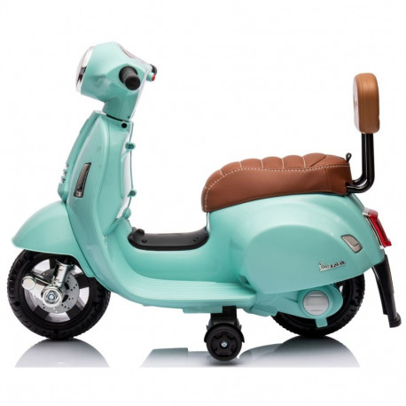 Vespa akutoitega motoroller õmblustega ökonahast istme ja seljatoega, türkiissinine