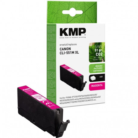 KMP tindikassett Canon CLI-551 M XL 6445B001 asendus, magenta