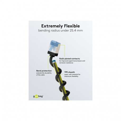"Goobay Ultraflexibles Cat.6a Patchkabel slim, U/FTP (schwarz, 0,5 Meter, extrakurze Stecker)"