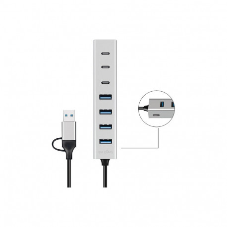 "Logilink USB 3.0 Hub, 7-port, 4x USB-A 3x USB-C, aluminum housing"
