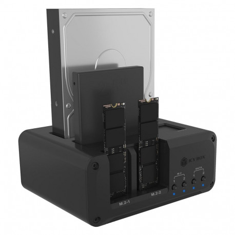 "4-bay DockingStation für 2x M.2 NVMe und 2x 2,5""/3,5"" HDD/SSD in Single Modus, Host USB 3.2 Gen 2