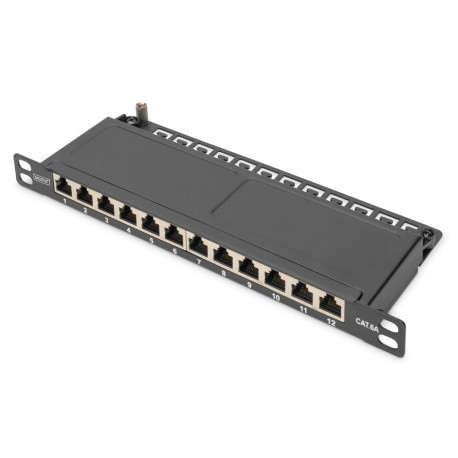 Digitus CAT 6A õhuke varjestatud 12-pordiline patch-paneel, 0.5U, 10", must