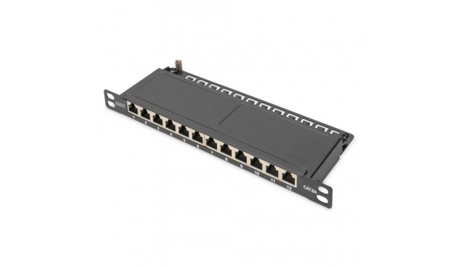 Digitus CAT 6A õhuke varjestatud 12-pordiline patch-paneel, 0.5U, 10", must