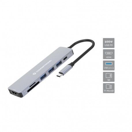 Conceptronic dokkimisjaam DONN19G 7-in-1 USB 3.2 Gen 1, HDMI, USB-A 3.0 x 3, SD, TF/MicroSD, 100W US