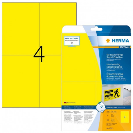 HERMA Signs signalling hard-wearing A4 105x148 mm yellow strong adhesion film matt weatherproof 100 
