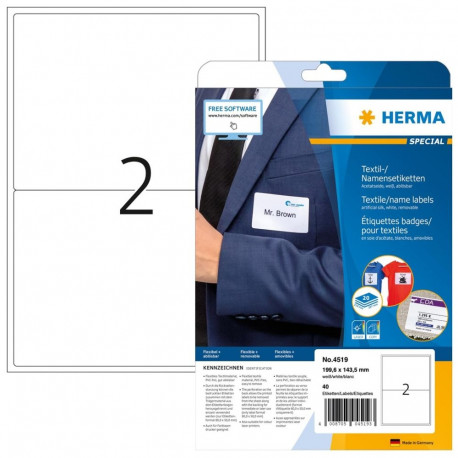 HERMA etiketid 4519 ümarate nurkadega ristkülikukujulised, 40tk, valged
