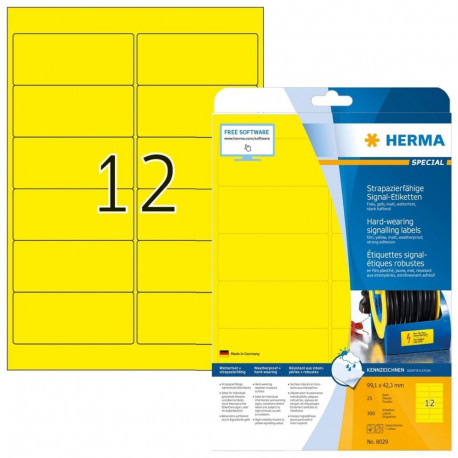 HERMA Labels signalling hard-wearing A4 99,1x42,3 mm yellow strong adhesion film matt weatherpr. 300