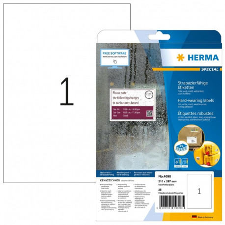 HERMA Etik. strapazierf. A4 weiĂź 210x297 mm Folie 25 St.