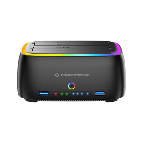 Conceptronic DONN36B Dual-bay RGB Hard Drive Docking Station, for 2.5/3.5-Inch HDD SSD, 2 x USB A, S