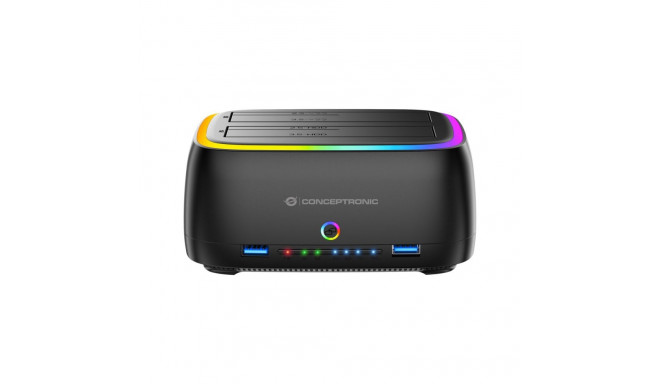 Conceptronic DONN36B Dual-bay RGB Hard Drive Docking Station, for 2.5/3.5-Inch HDD SSD, 2 x USB A, S