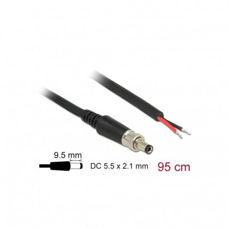 Delock Power cable DC 5.5 x 2.1 x 9.5 mm screwable to open wire ends 95 cm