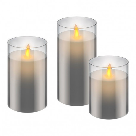 Set of 3 LED real wax candles in glass