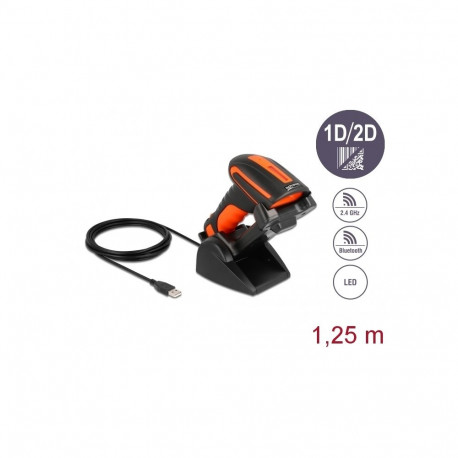 Delock Industrial Barcode Scanner 1D and 2D for 2.4 GHz or Bluetooth with inductive charging station