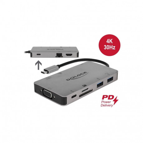 Delock USB Type-C™ Docking Station 4K - HDMI / VGA / USB 3.1 / SD / LAN / PD 3.0