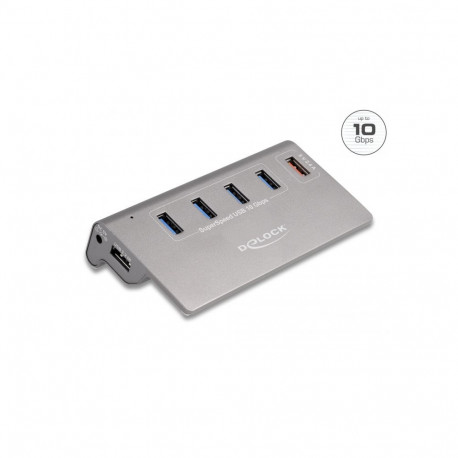 USB 3.2 hub, 5 porti, hall, kuni 10Gbps, lisatoitega