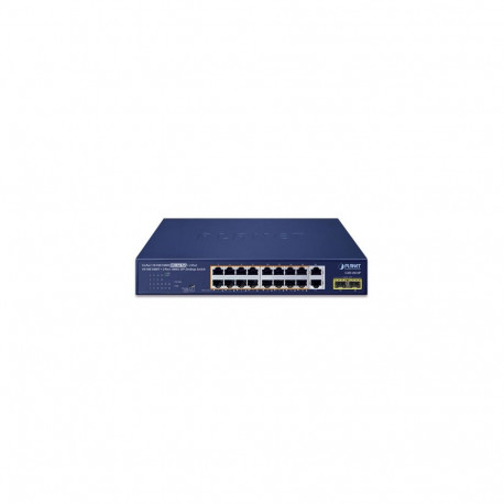16-Port 10/100/1000T 802.3at PoE + 2-Port 10/100/1000T + 2-Port 1000X SFP Unmanaged Gigabit Ethernet