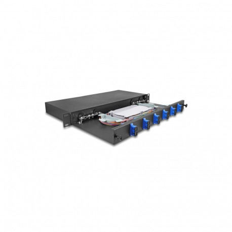 FO paneel 6xSC duplex liikuva riiuliga OS2 19´´ 1U must adapter kruvidega
