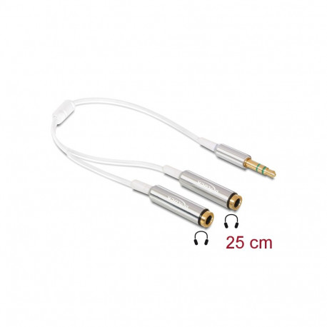 Adapter 3.5mm 3pin (F) - 2x3.5mm 3pin (M) 0.25m, valge