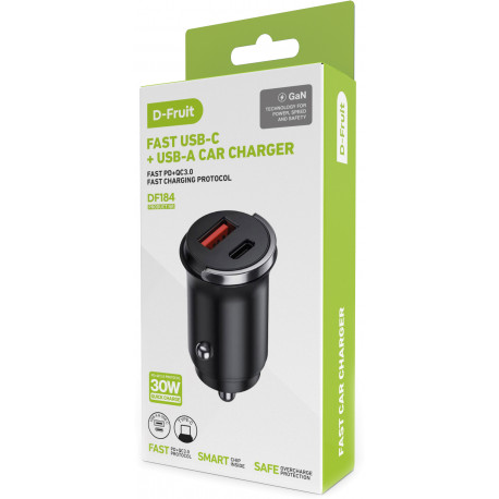 D-Fruit autolaadija 30W USB/USB-C DF184