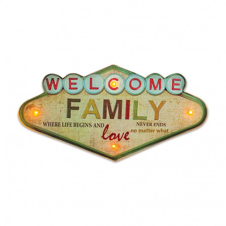 Metallist retro LED-silt Welcome family forever