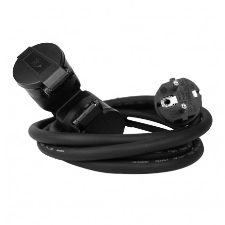 Przedłużacz zewnętrzny podwójny, gumowy, 31,5mm?, 30m, IP44, FRENCH czarny HAND
