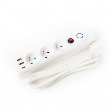 FIESTA EXTENSION CORD 3,0M 10A 3 SOCKET 3 USB TYPE E FRENCH WHITE [46087]