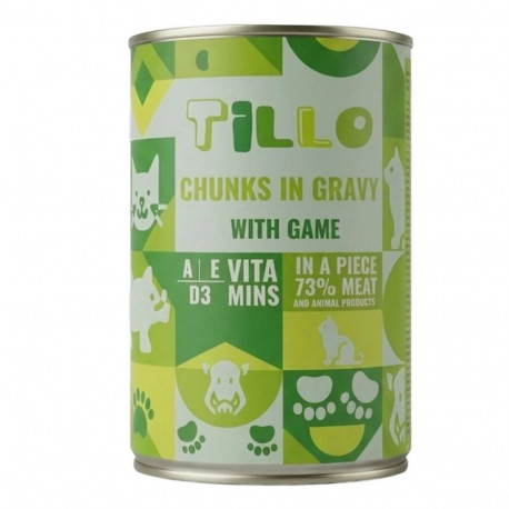 TILLO märg kassitoit, ulukilihaga lihatükid kastmes, 415g
