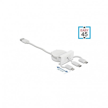 Delock Easy 45 Module USB 2.0 3 in 1 Retractable Cable USB Type-A to USB-C™, Micro USB and Lightning