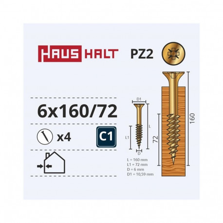 Puitlaastplaadikruvi 6.0X160/72 YLW ZN 4 tk