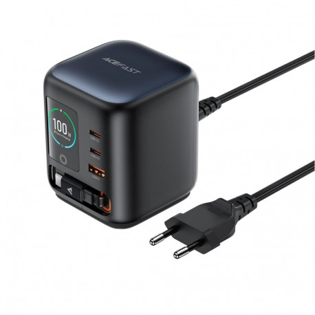 Acefast Acefast Z10 GaN 100W 3xUSB Desktop Charger with Retractable USB-C Cable and TFT Display - Bl