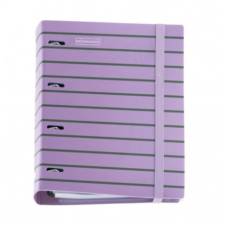 Kaustik A4 100l 5x5 ruut 5-värvi register, 4-D rõngad PP-kaantega kummiga Between the Lines Lavender
