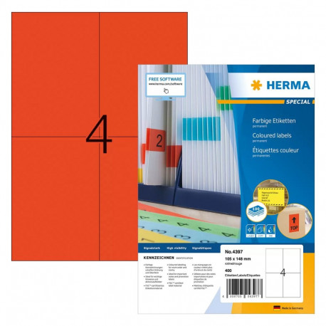 HERMA etiketid A4 105x148mm matt paber 400 tk, punased